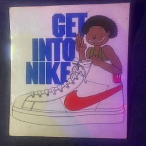 Vintage 1970's Get Into Nike Sneakers Unused Advertising Sticker Black Player.​